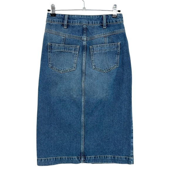 Reiss Myla Denim Midi Skirt In Mid Blue Size 8 - Picture 11 of 12